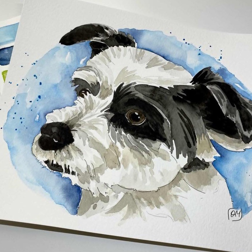 Portrait d'un animaux de compagnie en aquarelle comme cadeau personnalisé